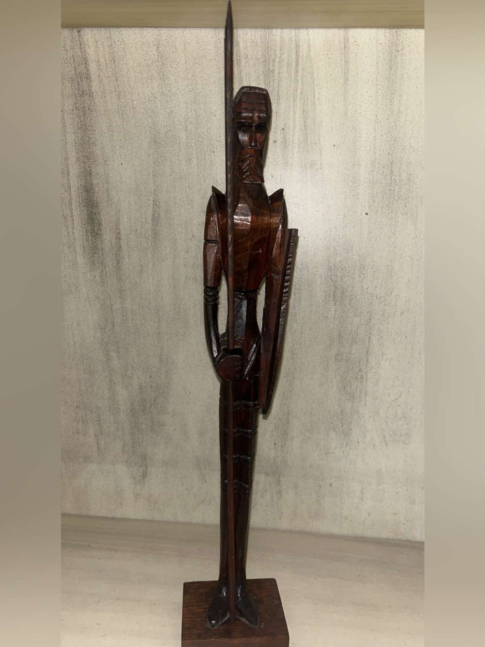 Hand-Carved Wooden Warrior Sculpture - Brown (Vintage)